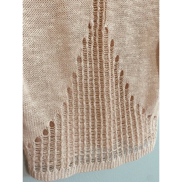 LA Made Linen Blend Small Sweater Crocheted Lightweight Blush Pink V-Neck - Picture 6 of 7